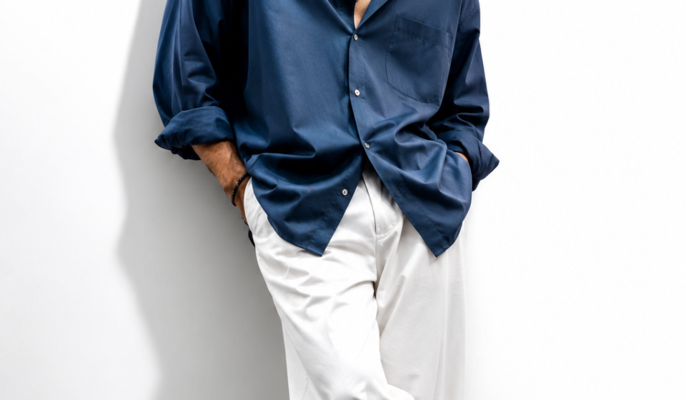 Stylish Blue Shirt Fashion Portrait